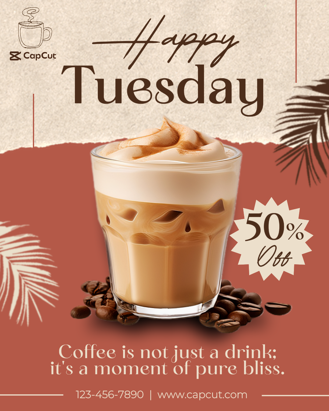 Drink Tuesday Coffee Instagram Post Cream & Red Minimalist 22