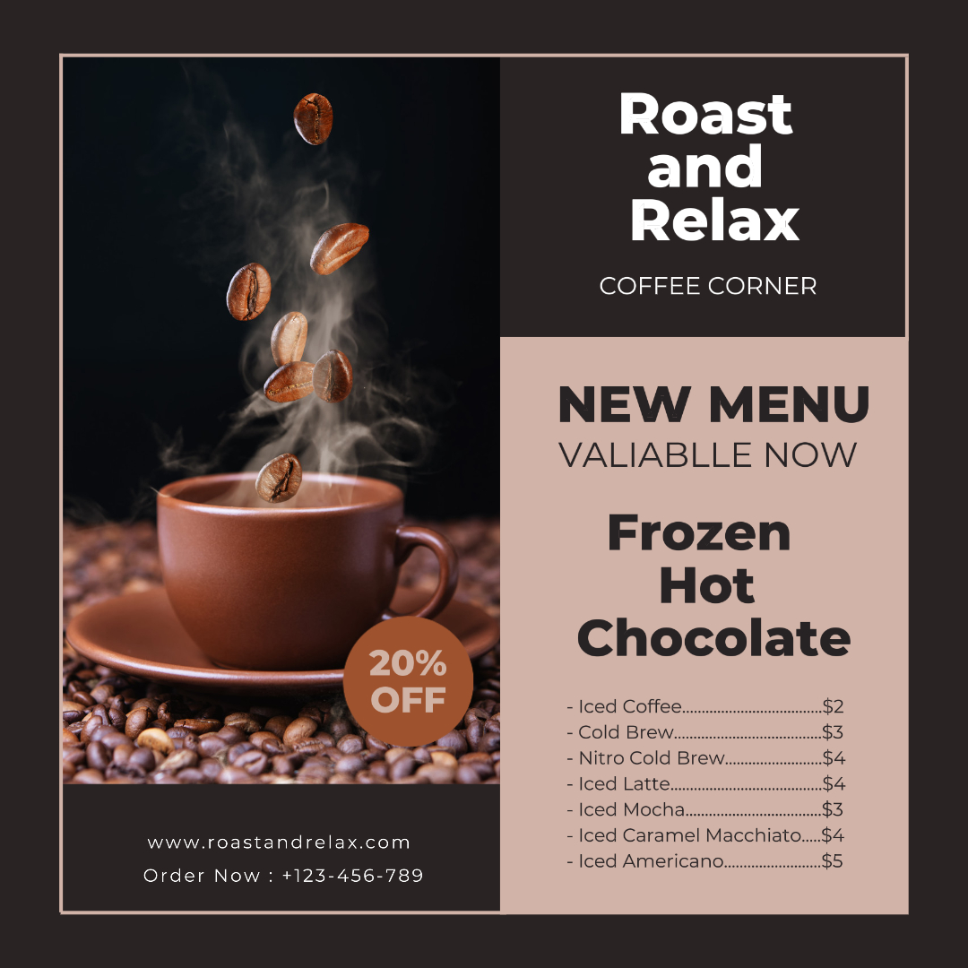 Menú de café publicación de Instagram