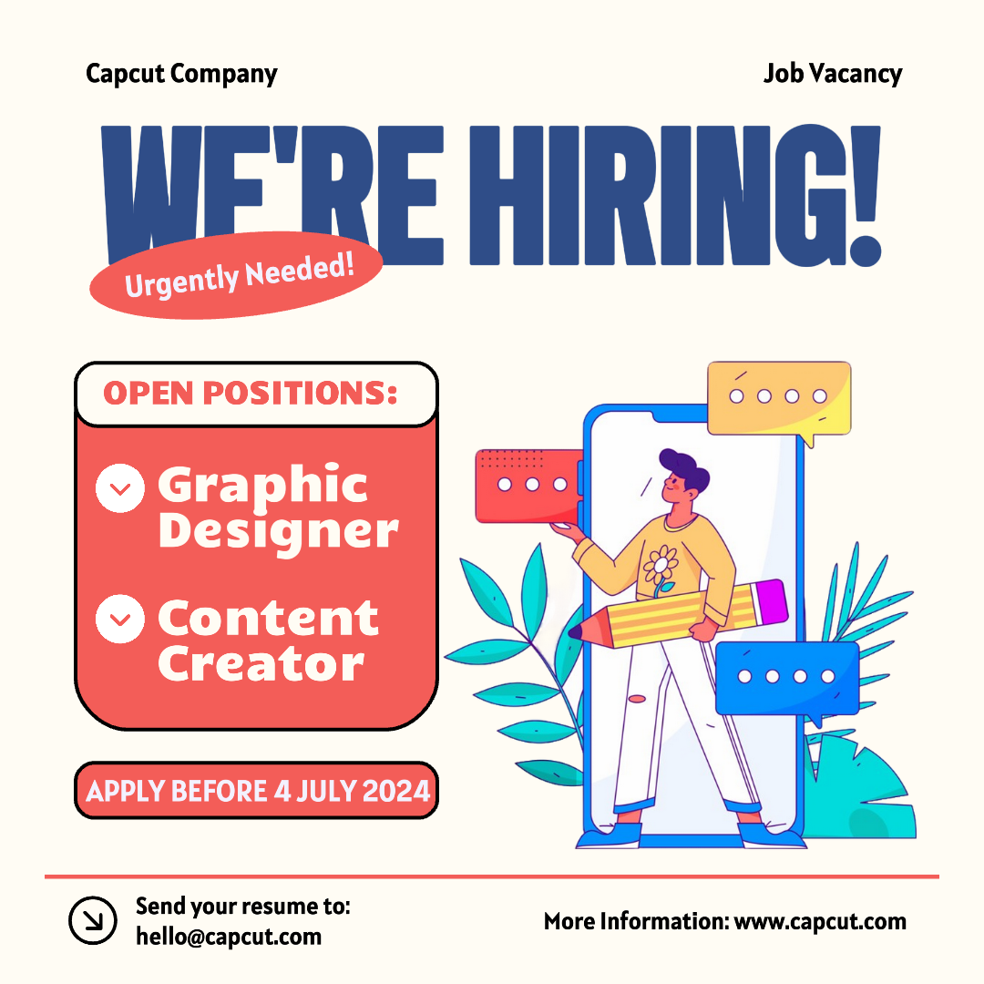 Affiche de maquillage d'entreprise et de bureau Embauche d'employés Instagram Post Blanc Rouge Bleu