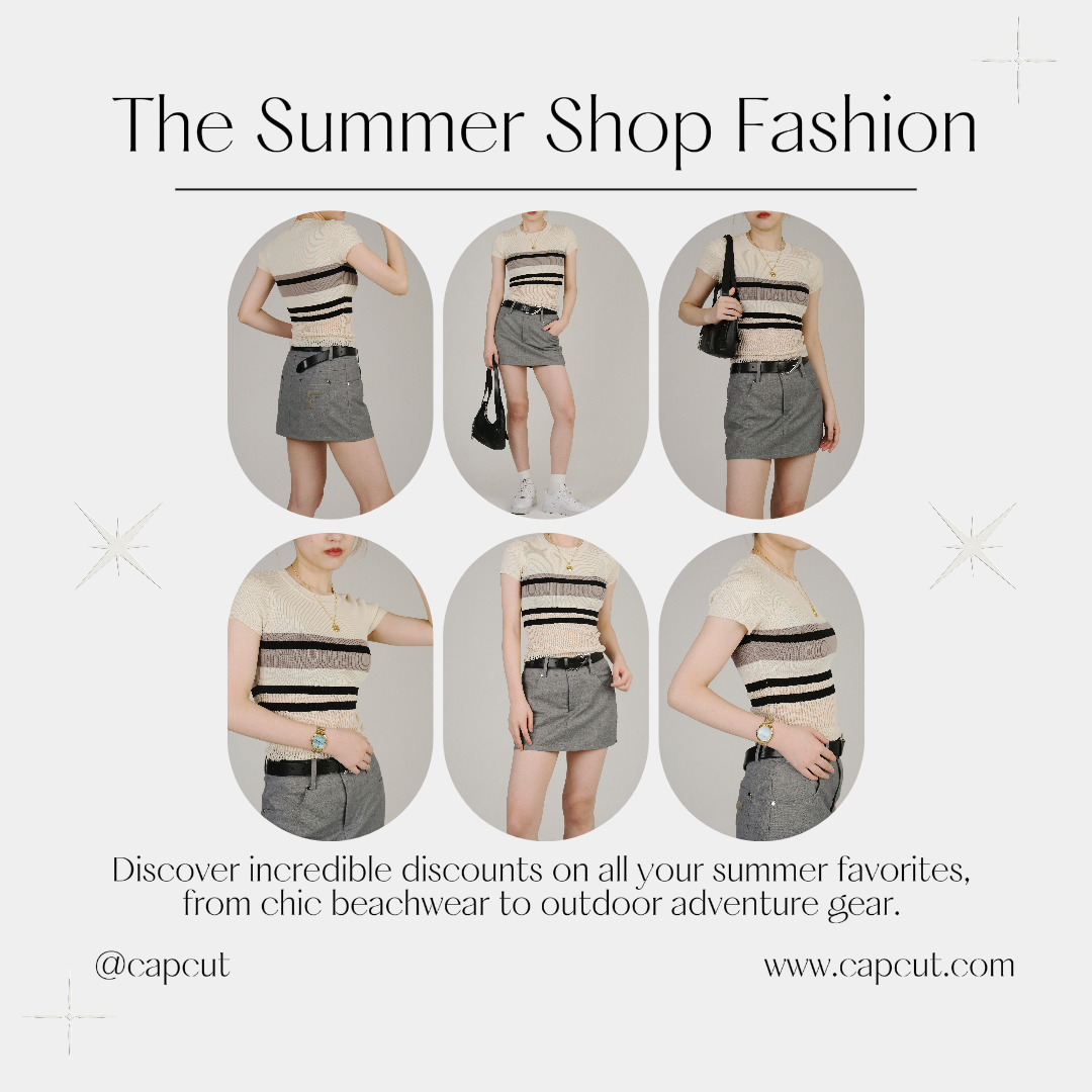 Cartel de marketing de ropa y zapatos Tienda de verano Instagram Post Grey