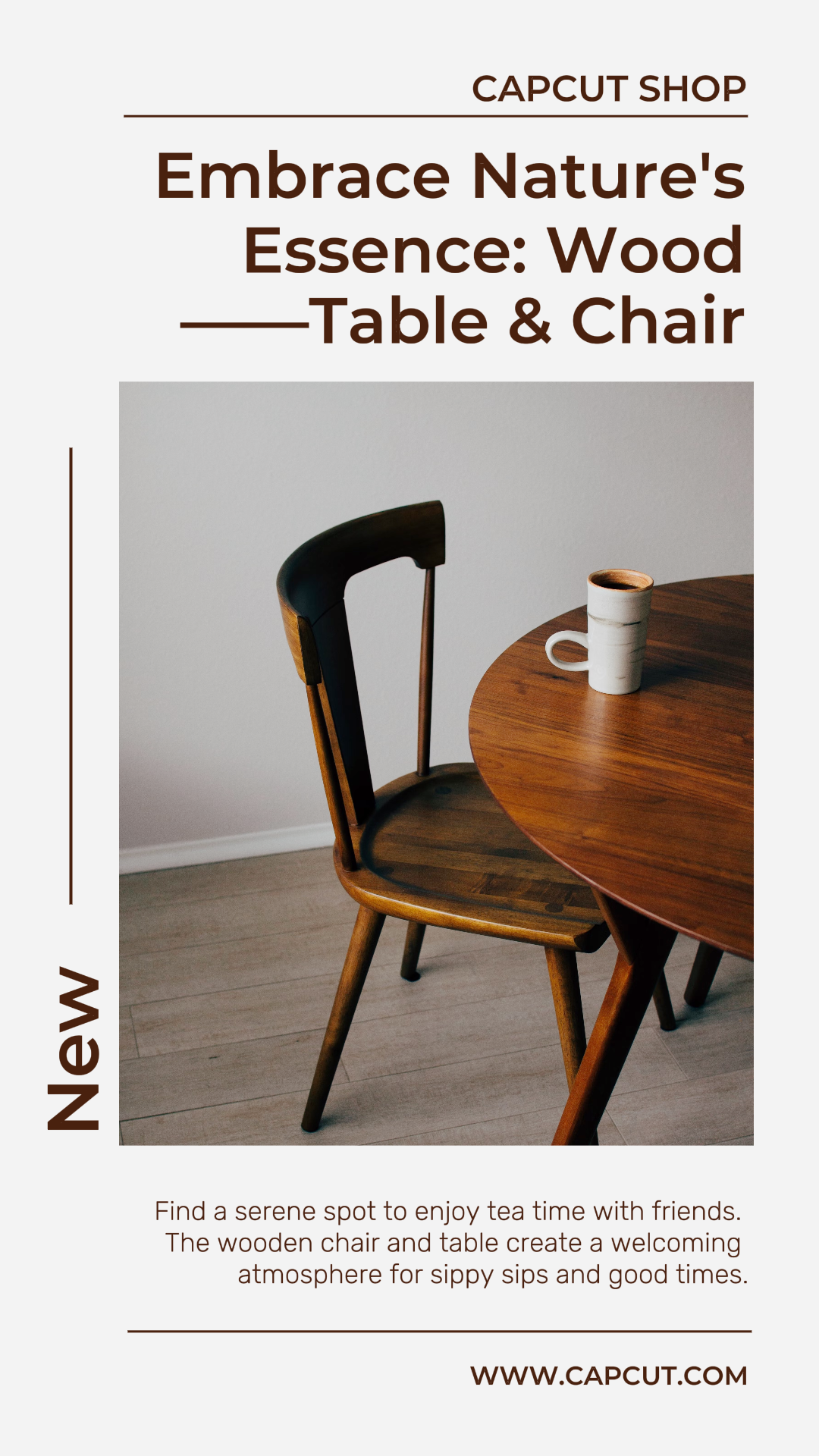 Marketing Casa Nova Coleção Instagram História Madeira Cadeira e Mesa Marrom