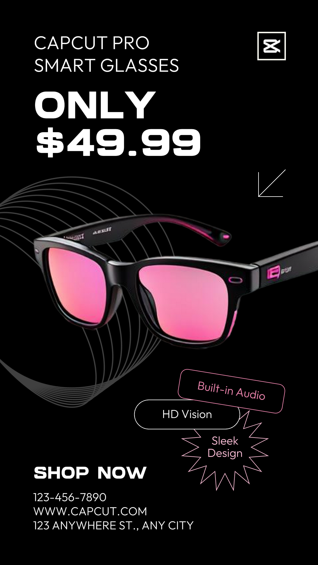 Venda de óculos inteligentes eletrônicos História do Instagram