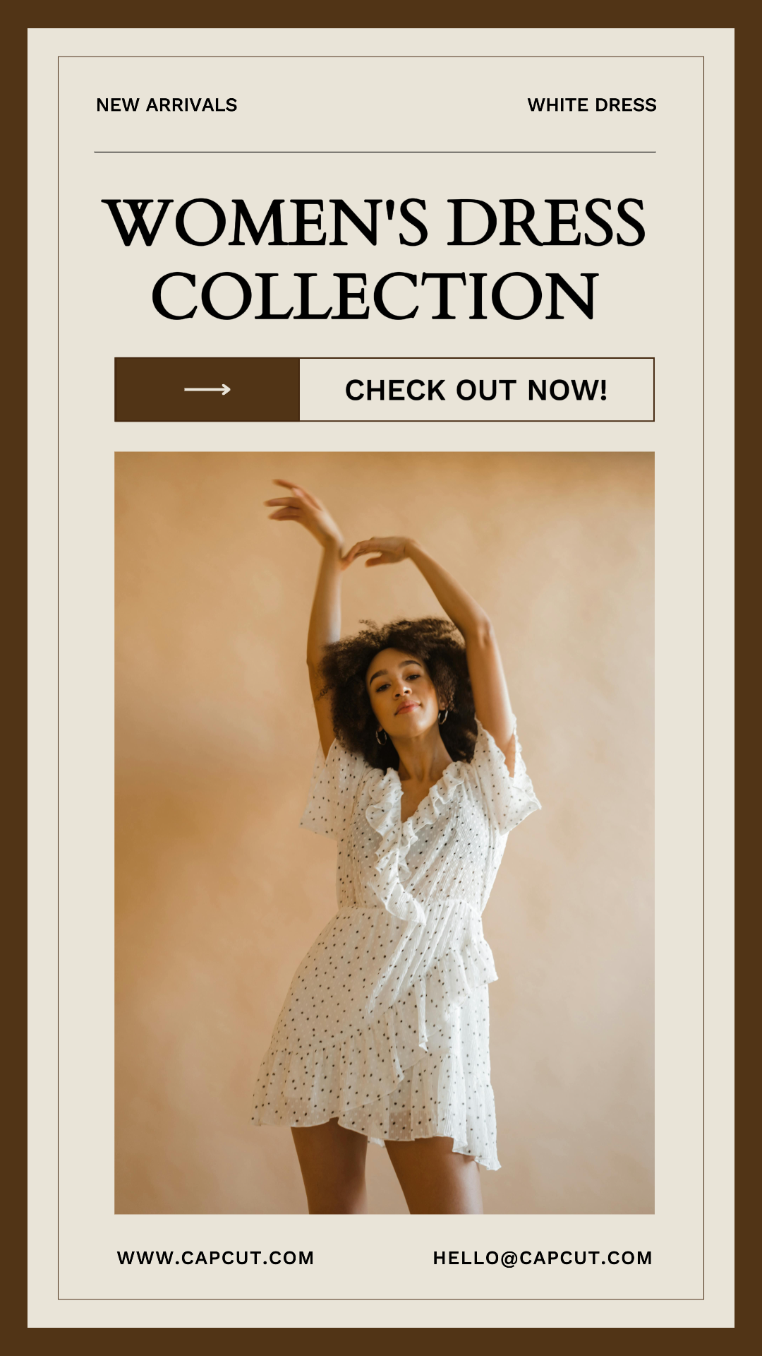 Cartel de marketing de ropa y zapatos colección de vestidos de mujer historia de instagram beige marrón