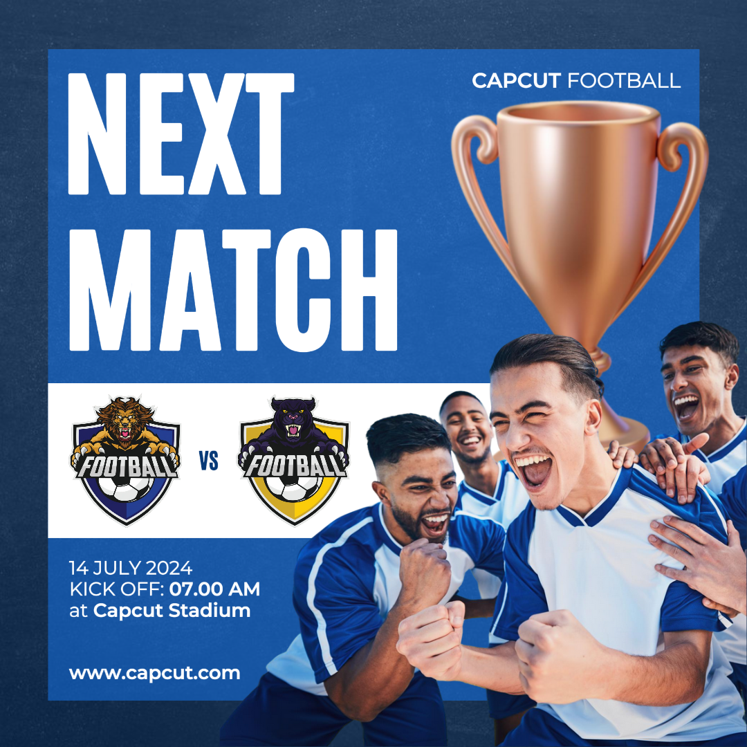 Sports et Match Affiche créative Prochain Match Football Instagram Post Bleu