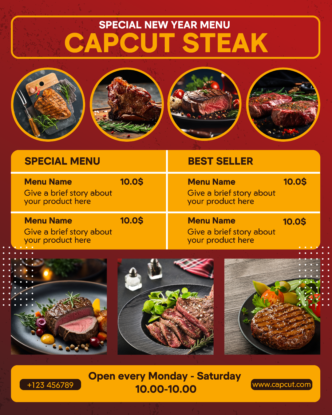 Bisnis Steak Menu Tahun Baru Spesial untuk postingan instagram potret
