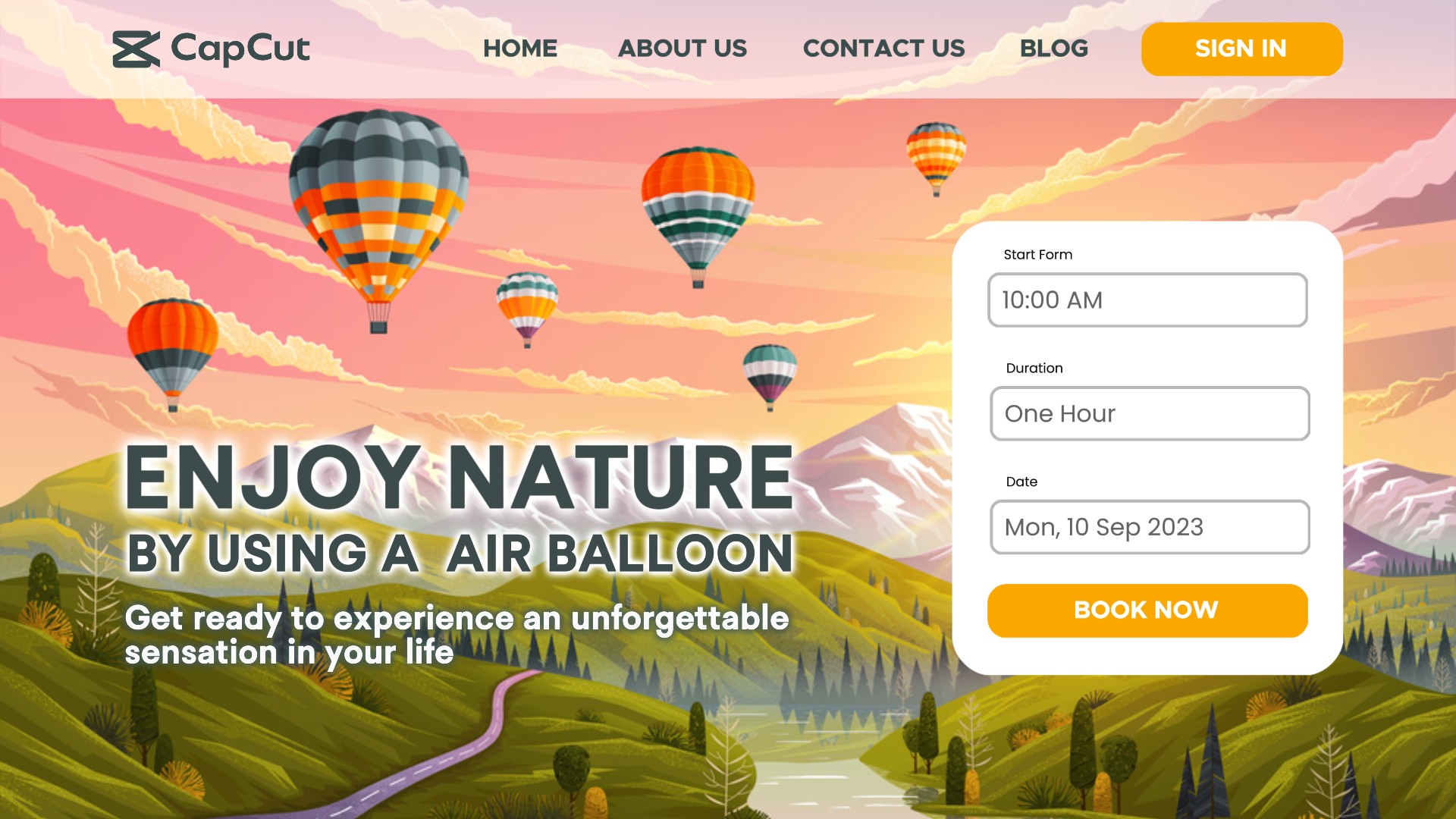 Página de promoção de férias na natureza