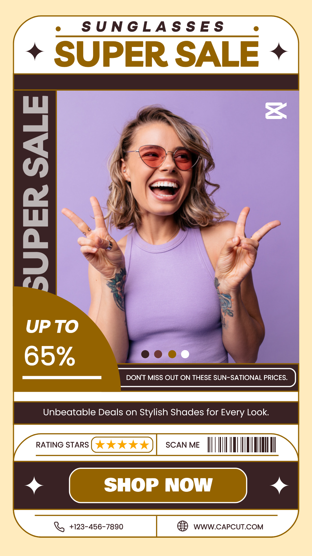 Jewelry and Accessories Marketing Poster Discount Sunglasses Super Sale Instagram Story Brown Gold