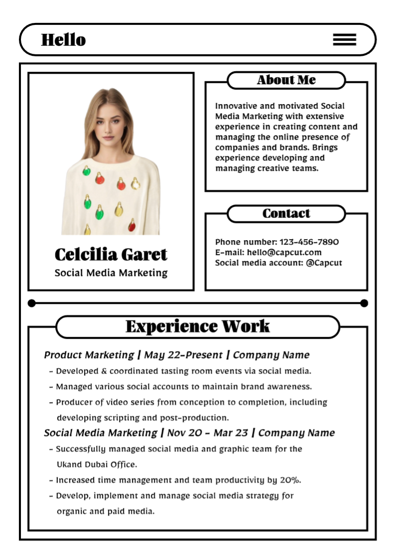 Nicht-Marketing-Lebenslauf Weiß und Schwarz Minimalistisch