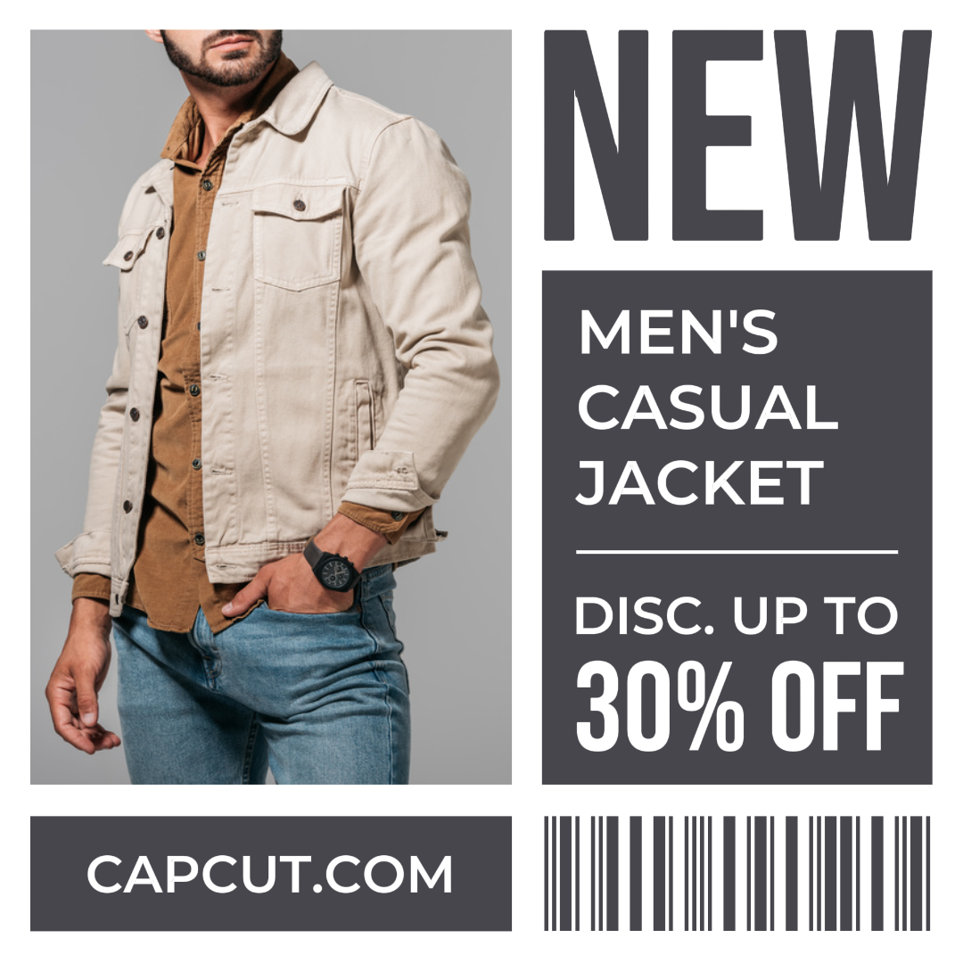 E-commerce Hero Images Fashion Men's Jacket Promotion 30 % de réduction