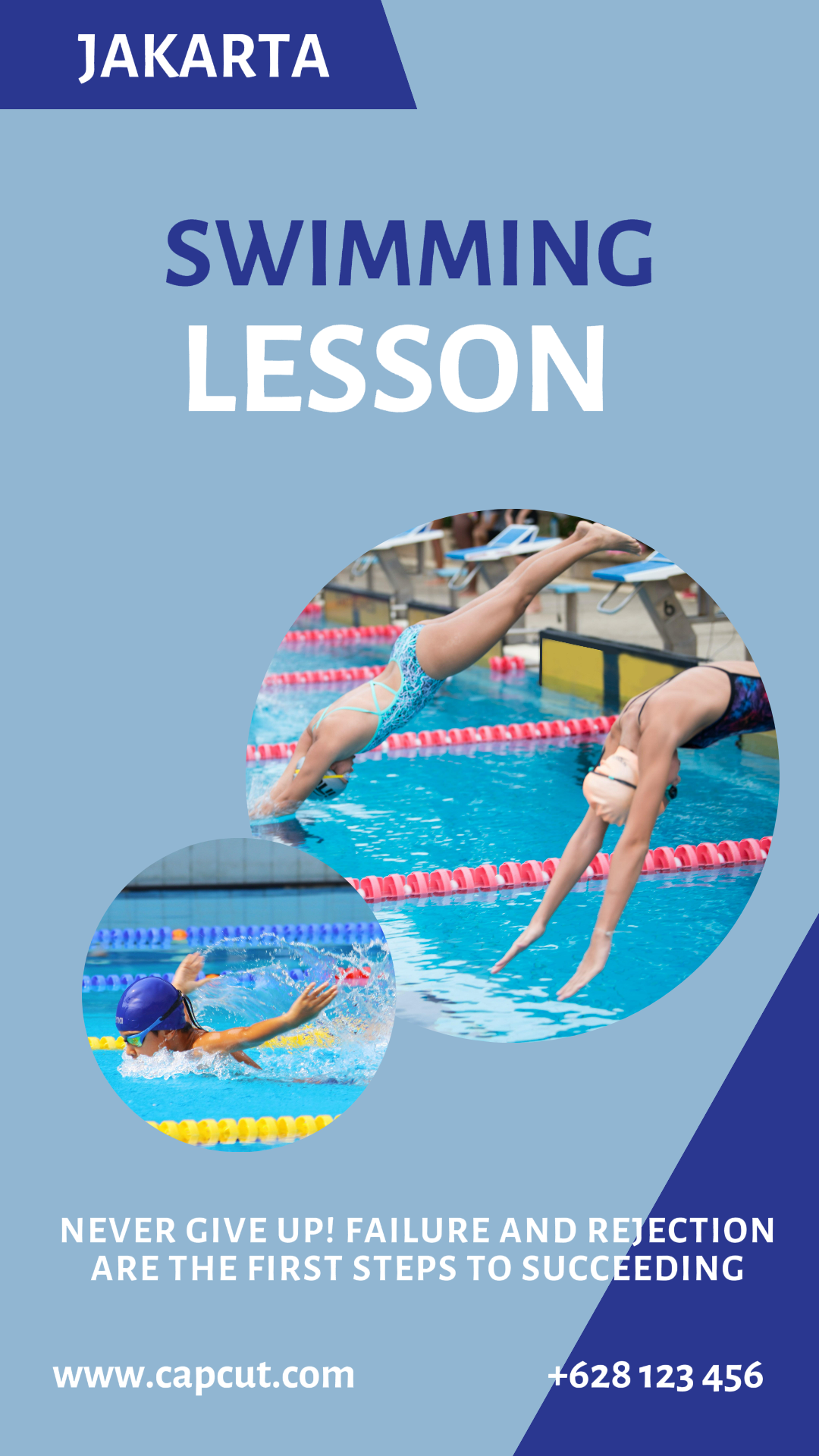 Plantilla de imagen Deporte y partido Natación Cartel creativo Historia de Instagram Lección de natación