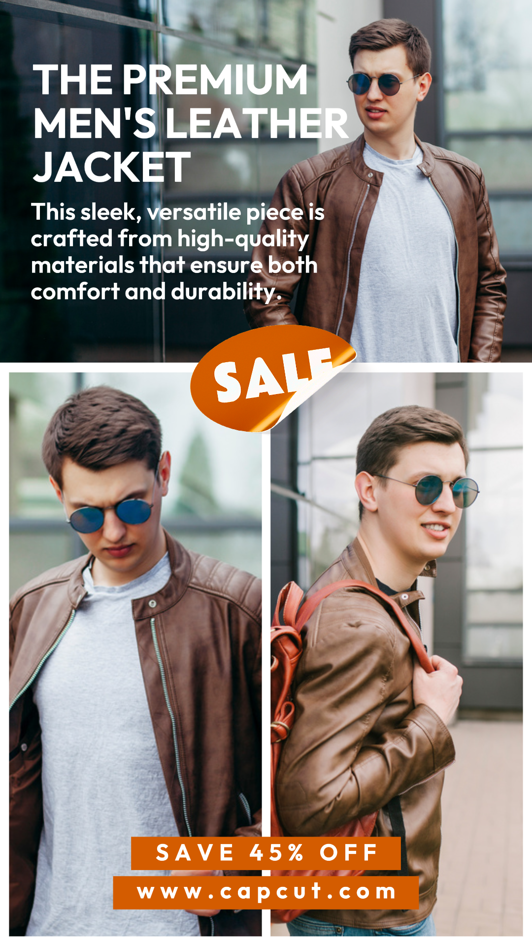 Pôster de marketing de roupas Promoção jaqueta de couro masculina História do Instagram