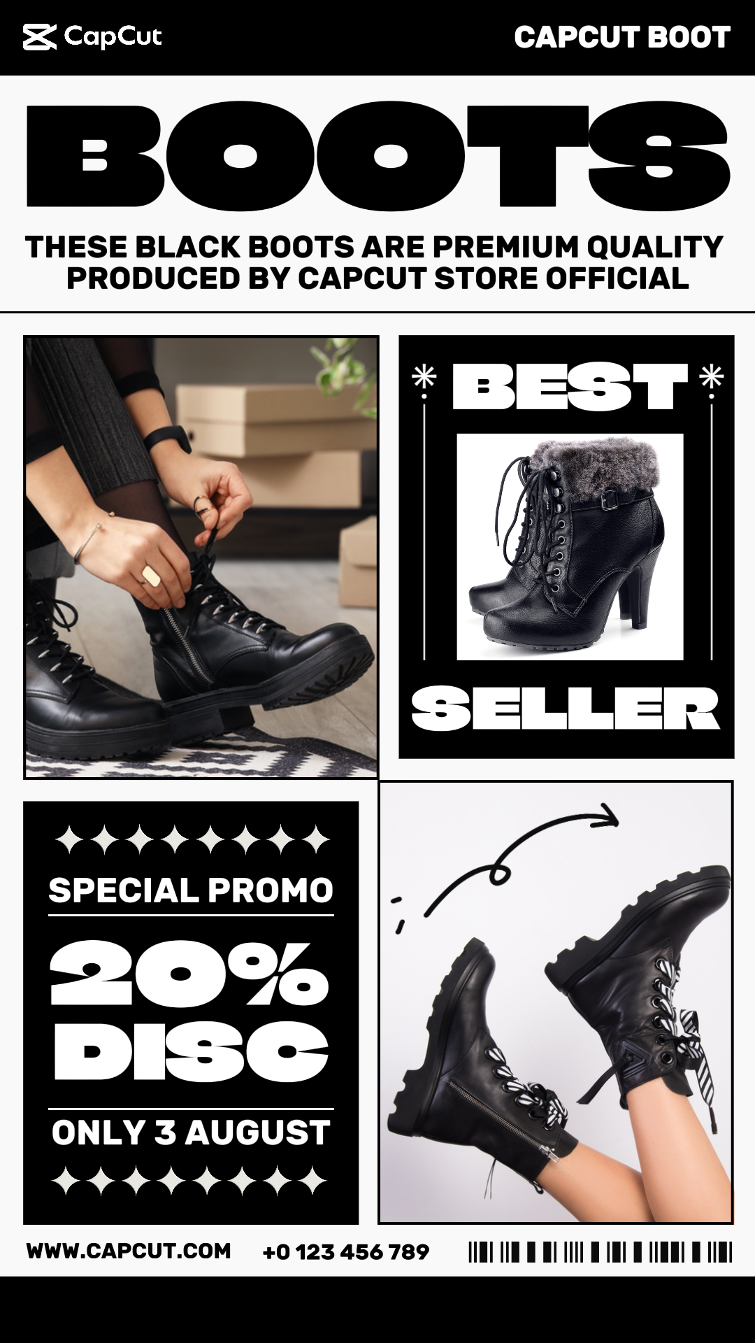 3 Botas de Imagen Multiproducto Zapatos de Mujer Promoción Instagram Historia Blanco Negro