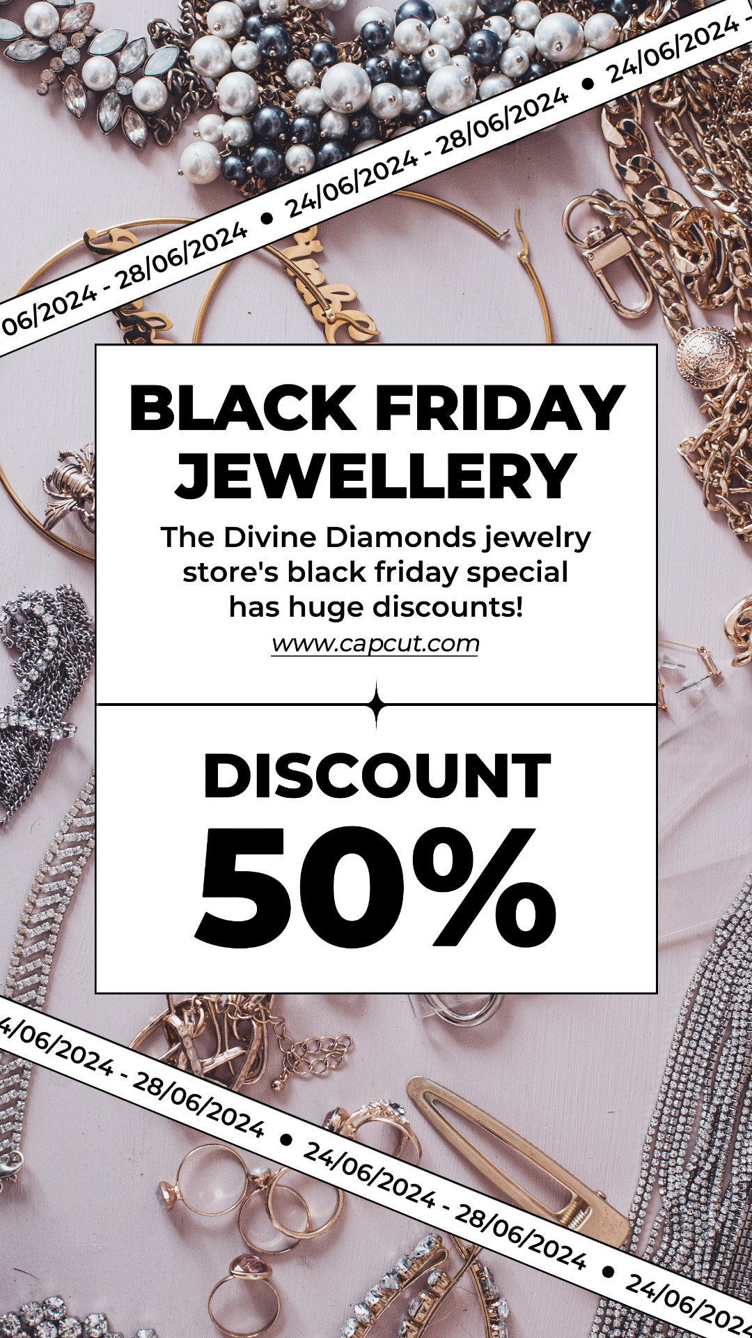 Descuento de Joyas del Viernes Negro 50% Historia de Instagram Blanco Negro Minimalista