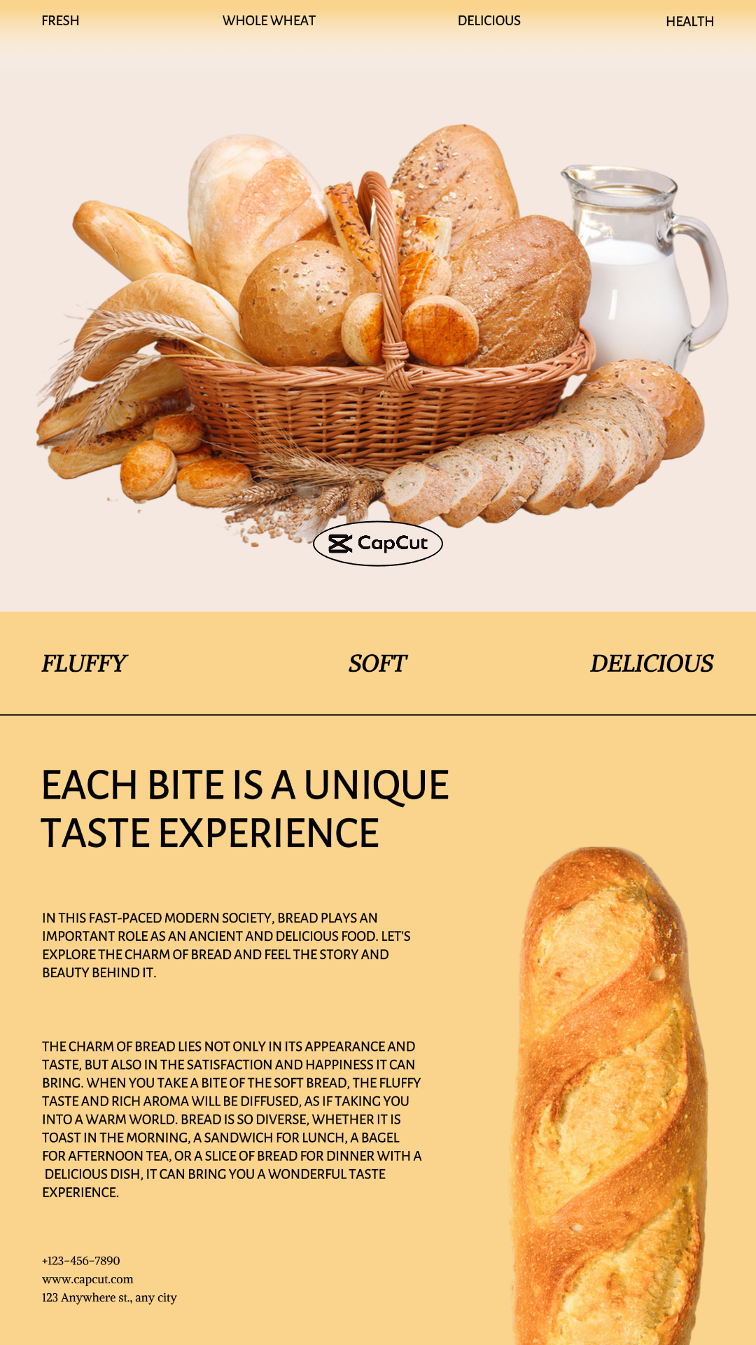 Produk makanan dan minuman menunjukkan gaya roti yang sederhana