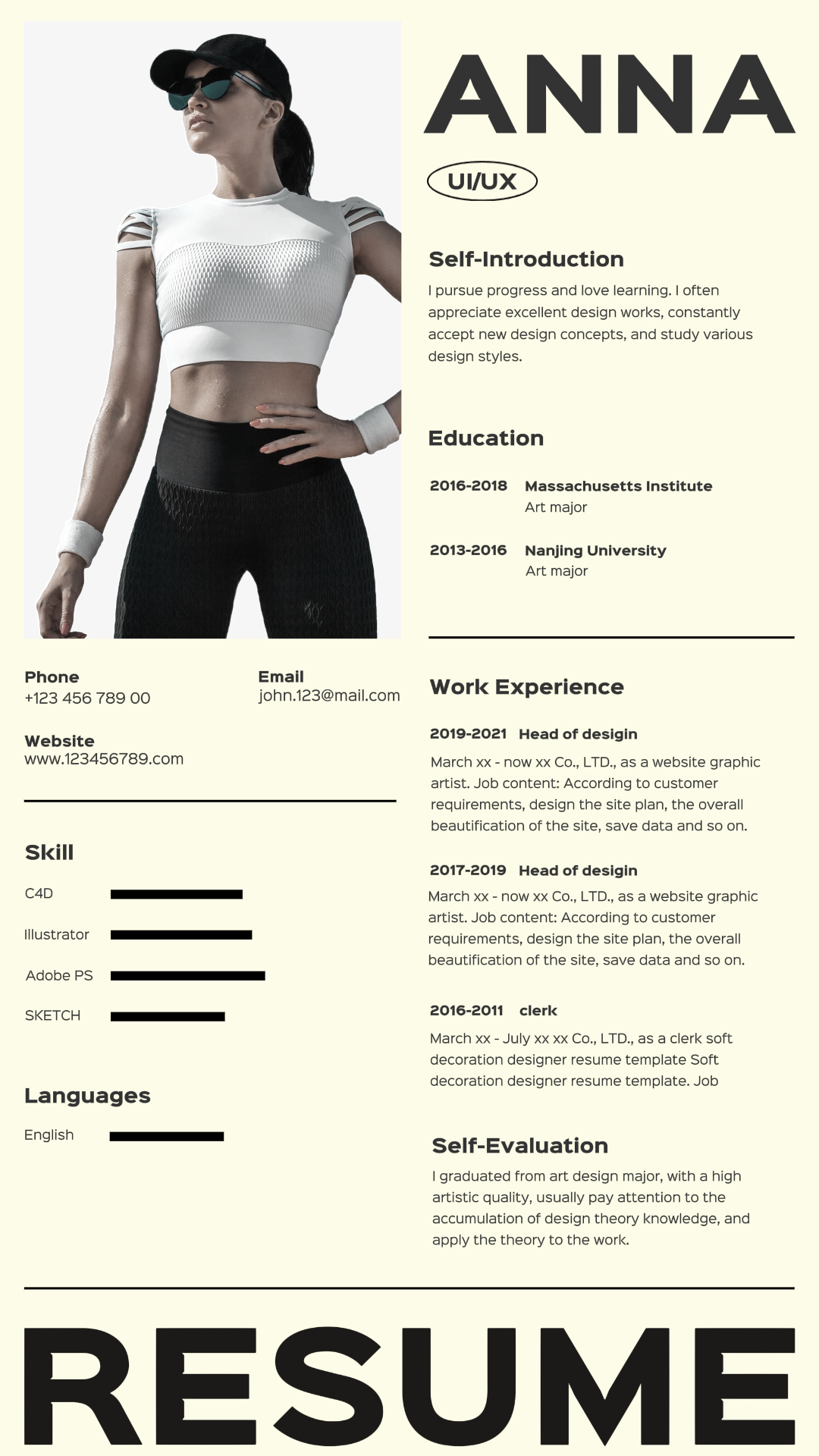 Muestra de información personal comercial minimalista