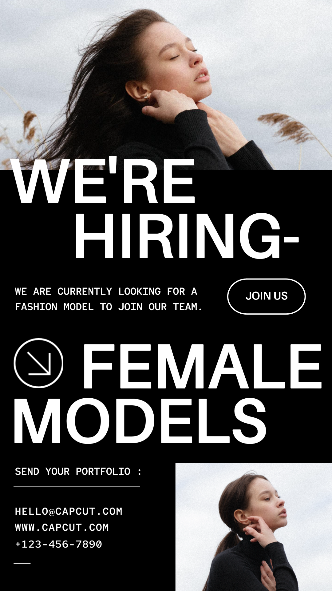 Emploi en entreprise Embauche de modèles féminins Instagram Story