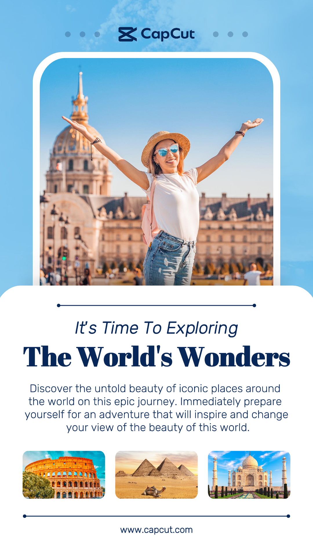 Travel Industry The World's Wonders Marketing Poster Instagram Story Light Blue Modern
