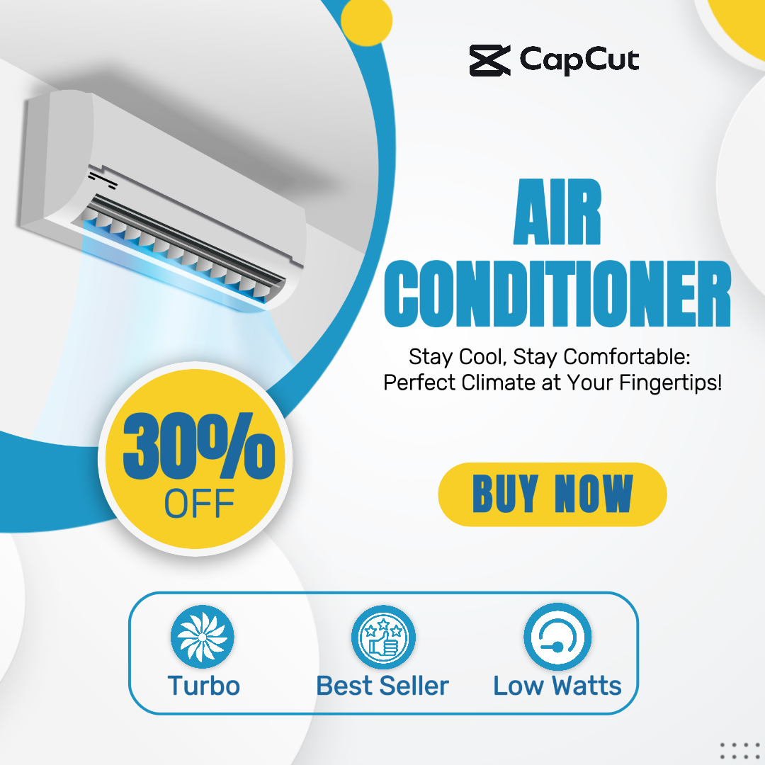 Callout du produit de climatiseur électronique de commerce électronique bleu et jaune