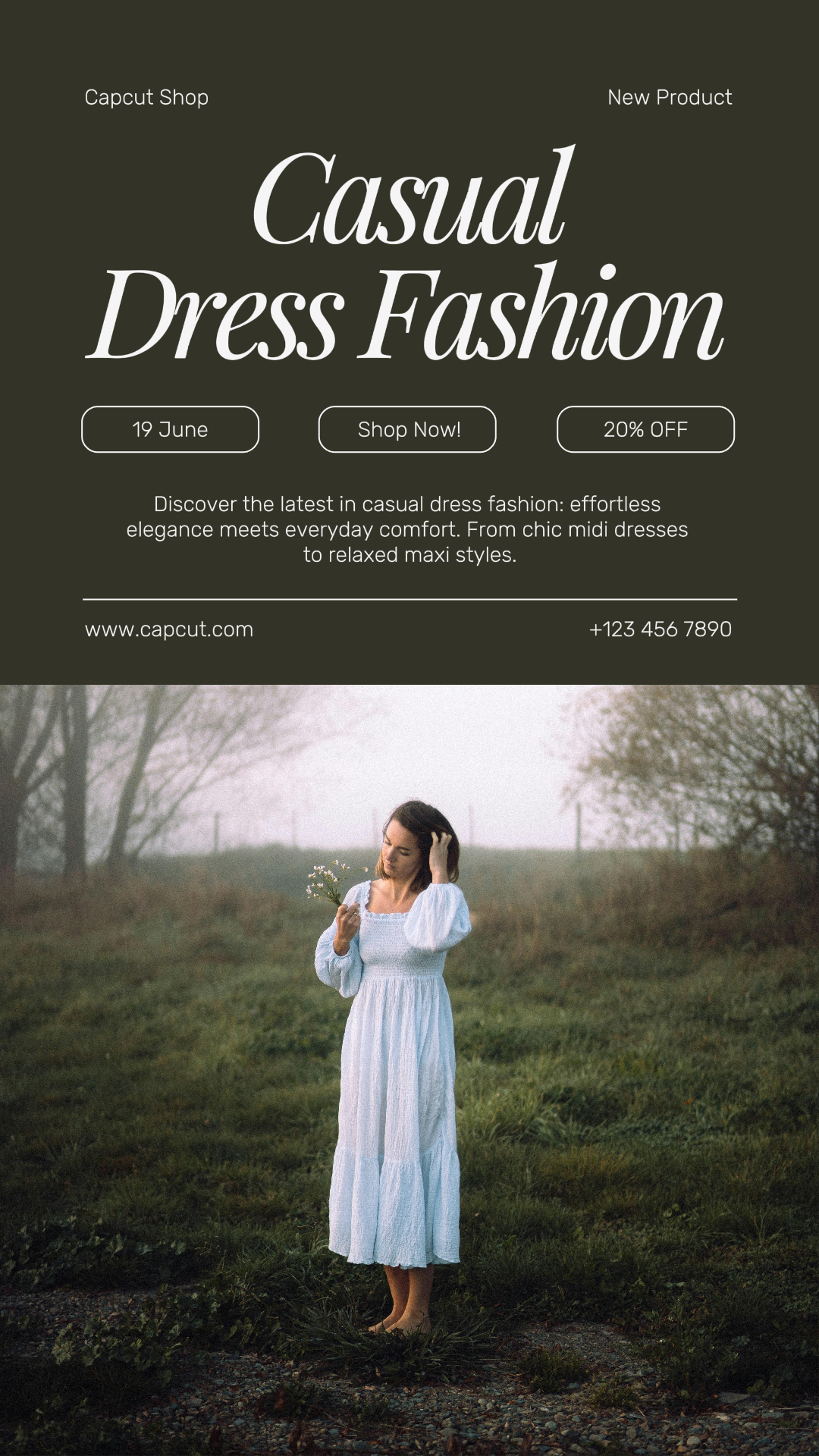 Cartel De Marketing De Ropa Y Zapatos Nuevo Vestido Casual Instagram Post Marrón Beige