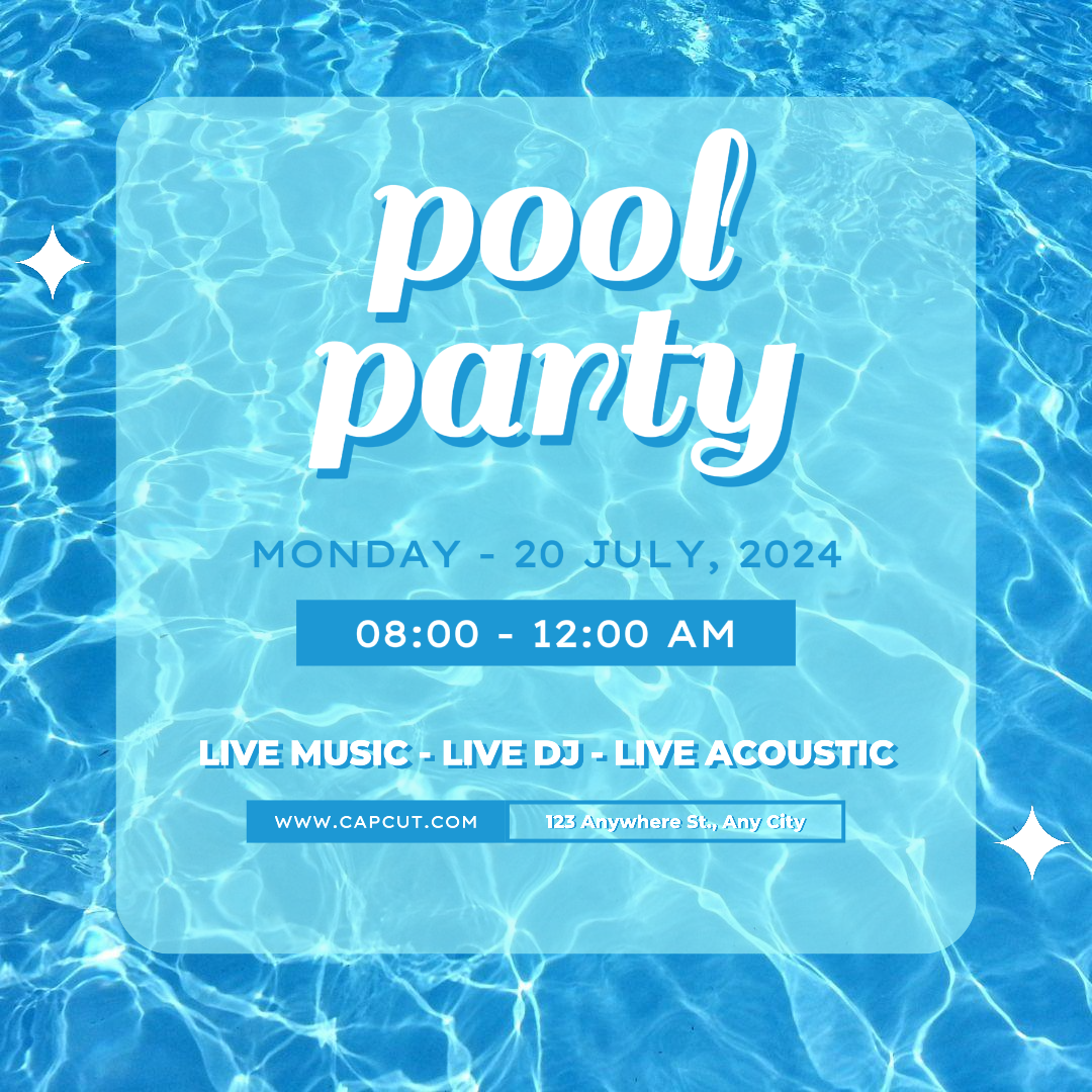 Promoción de fiesta en la piscina de deportes y partidos Instagram Post Blue Estilo minimalista