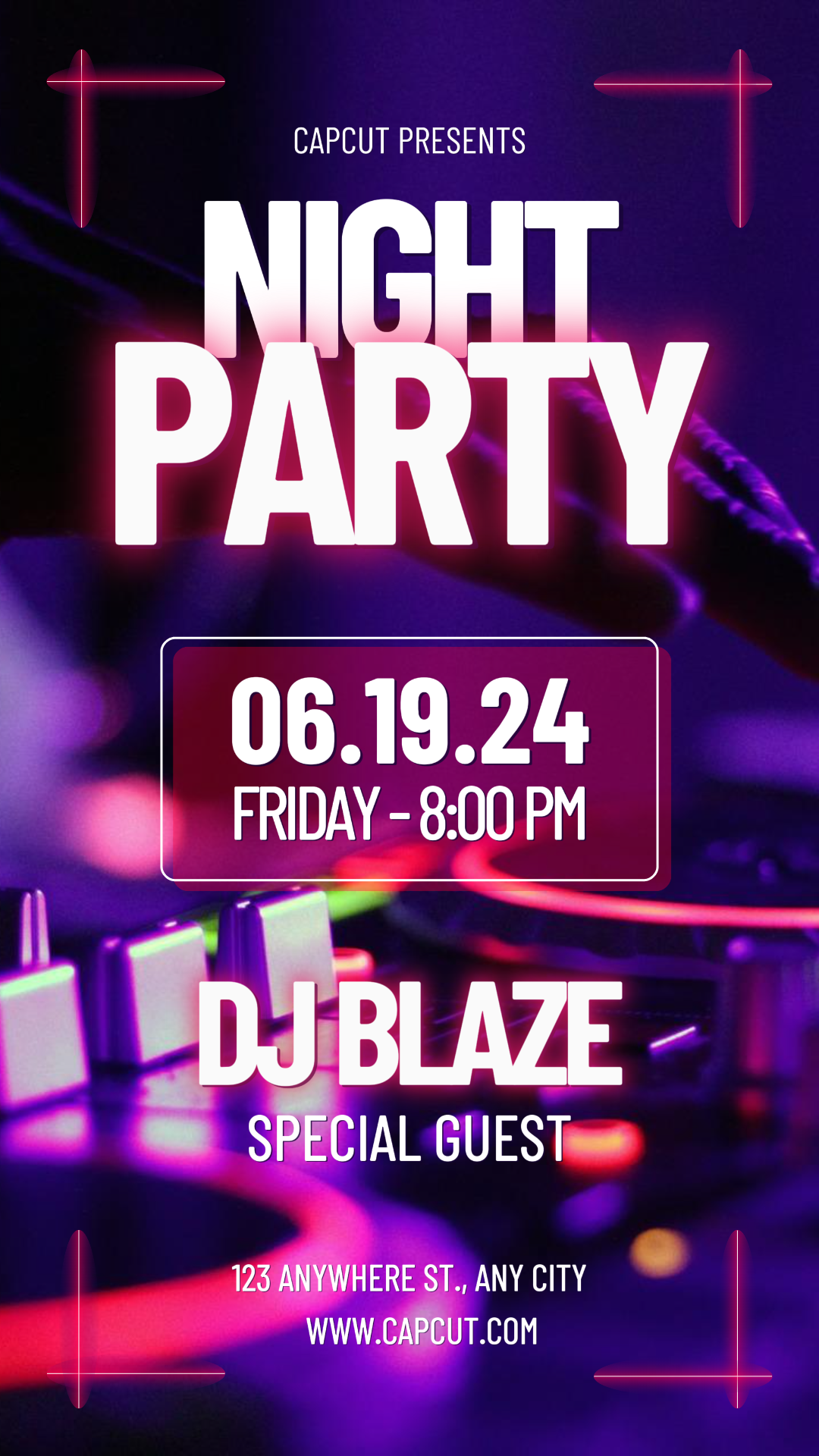 Entertainment Night Party Instagram Story Neon Retro Style