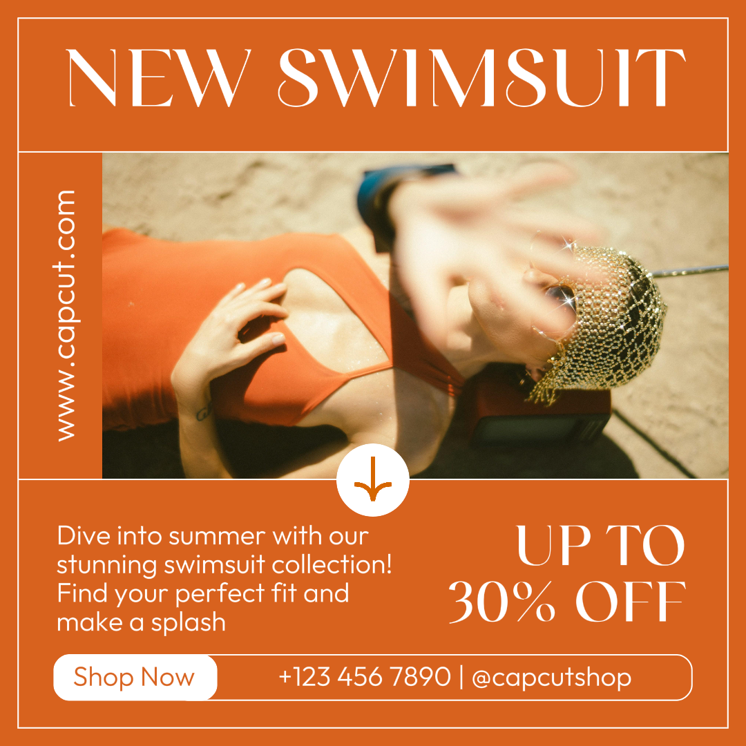 Clothing and shoes marketing poster swimsuit instagram orange