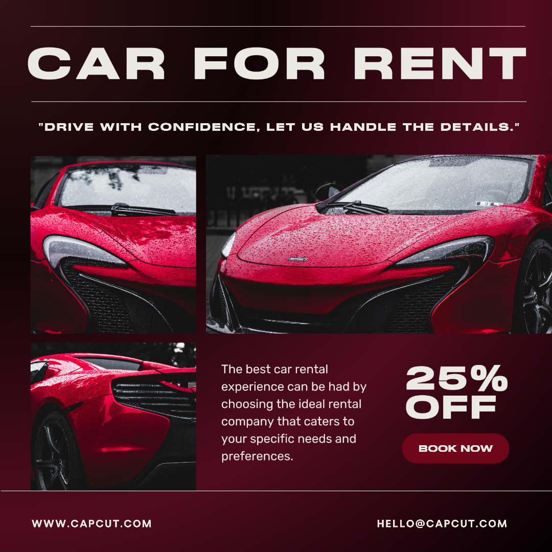 Cars Marketing Poster Car Rental Promotion Instagram Post Dark Red Gradient Background