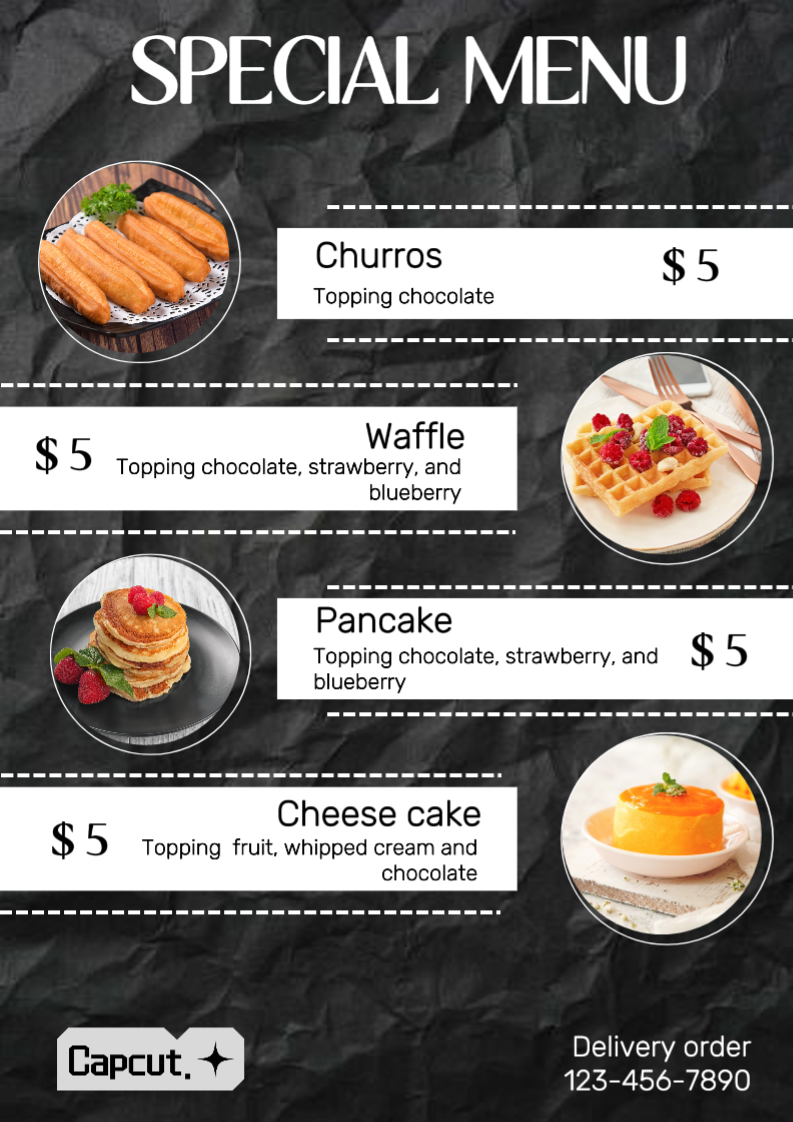 Menu de alimentos e bebidas sobremesa textura de papel