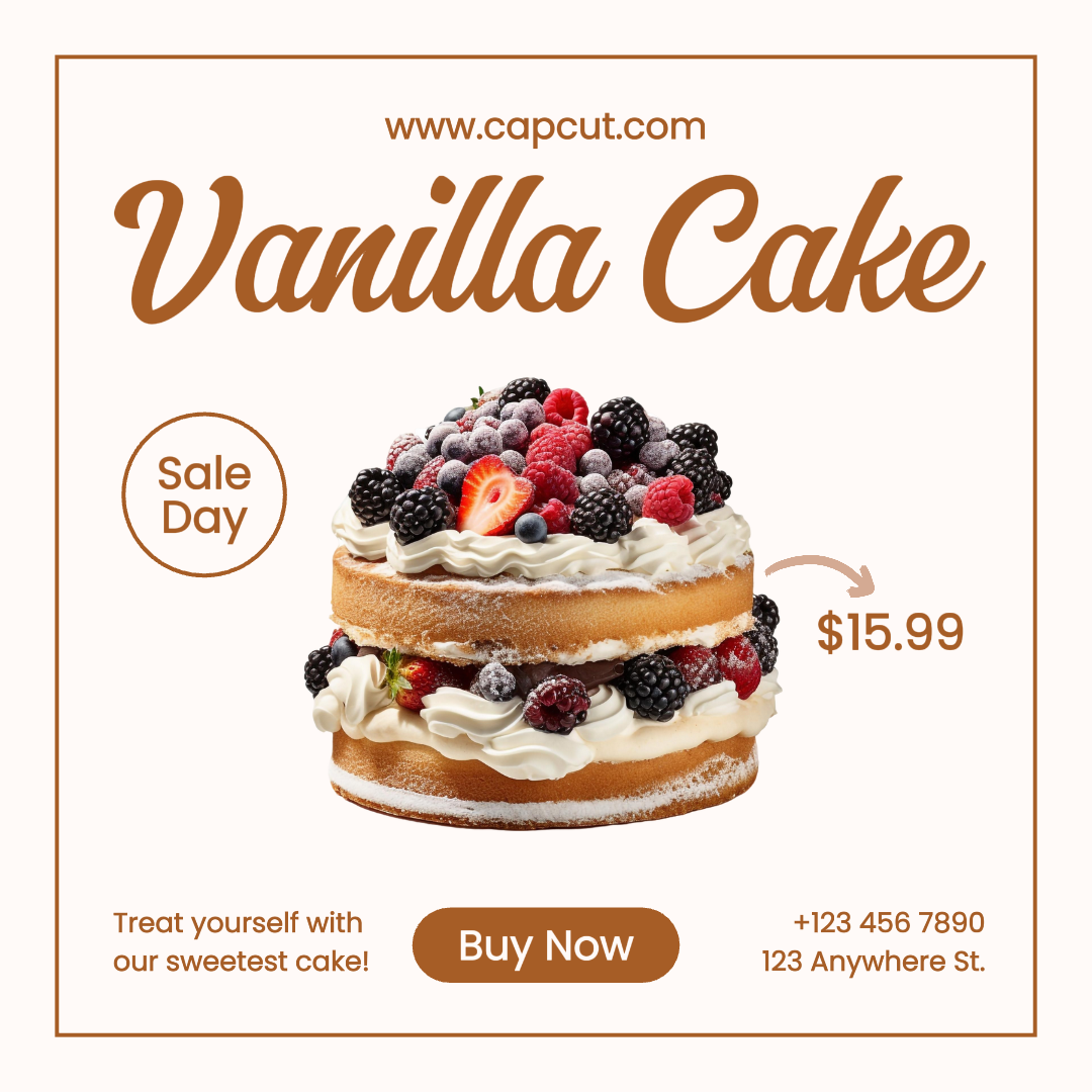 Food and Beverage Marketing Poster Instagram Post Vanilla Cake