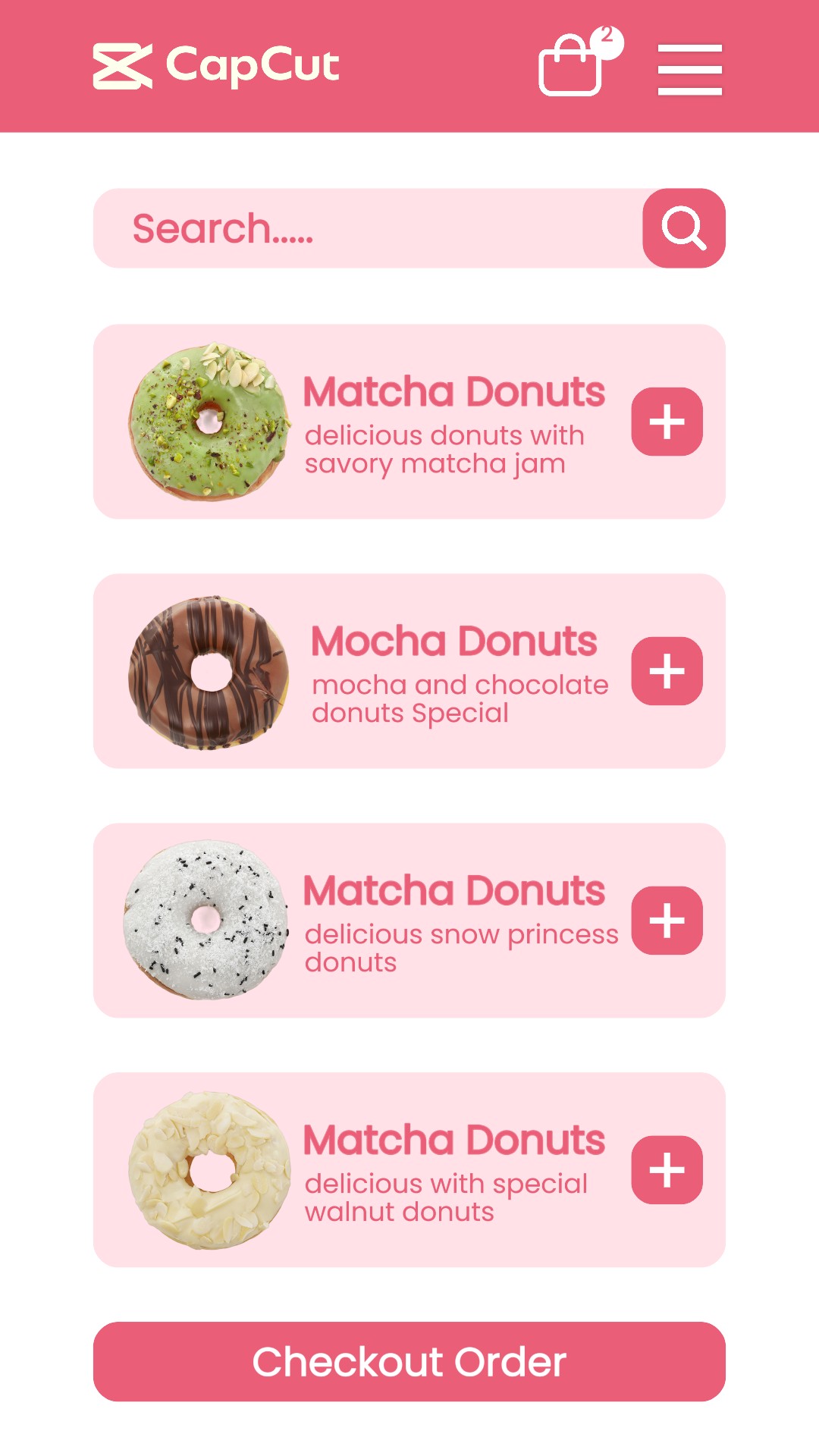 Lista de menus de rosquinhas de comida