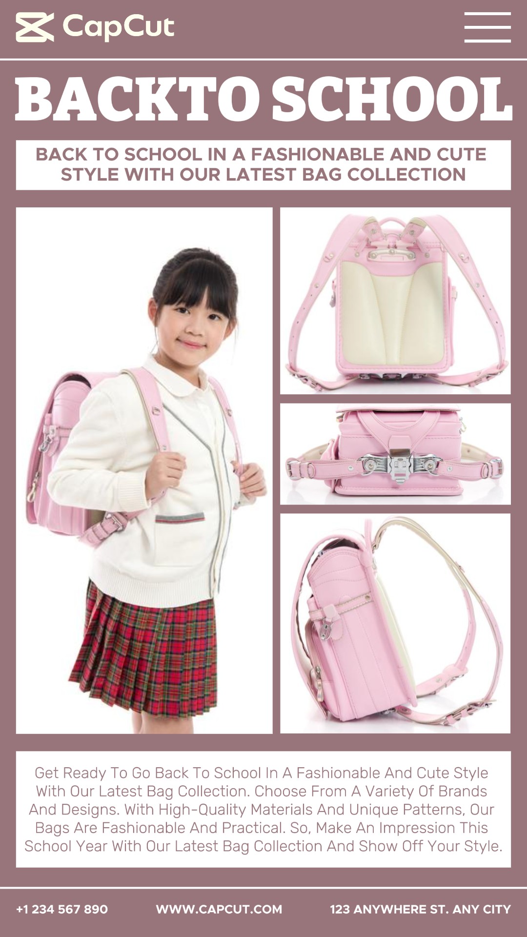 Bolsa escolar Exibição do produto Intagram Story