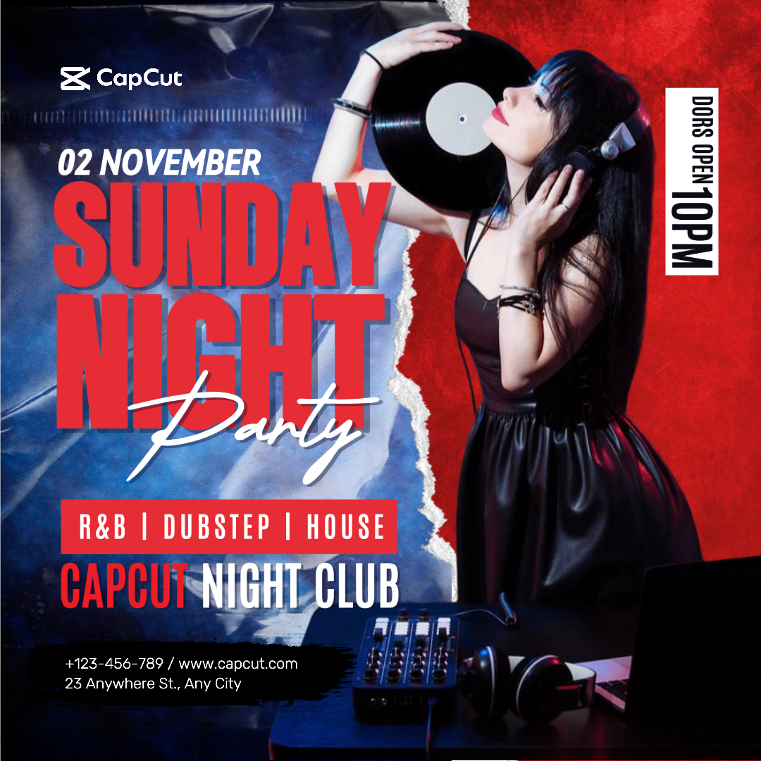 Entertainment  Night Club Marketing Poster Intagram Post Red & Blue