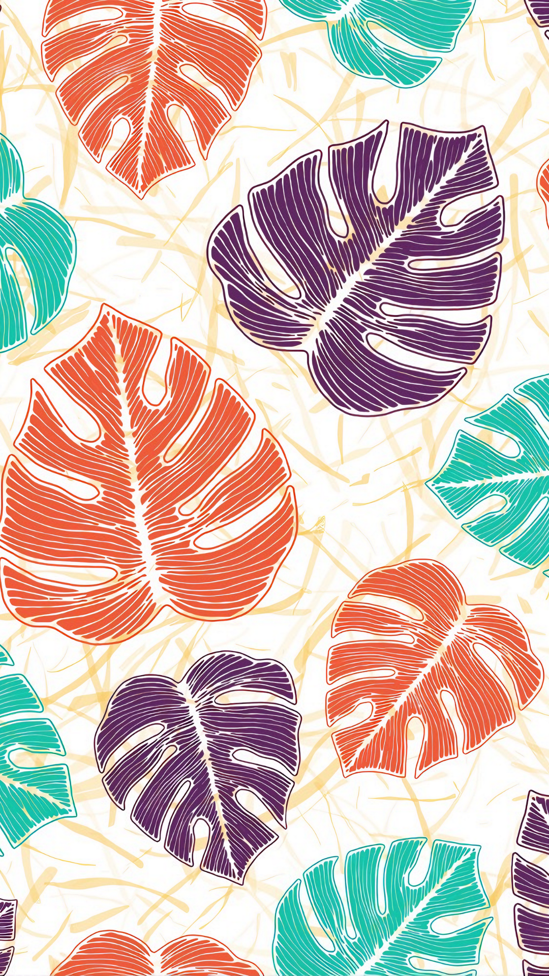 Fondo de Pantalla Planta Monstera Blanco Naranja Verde Ilustración Dibujos