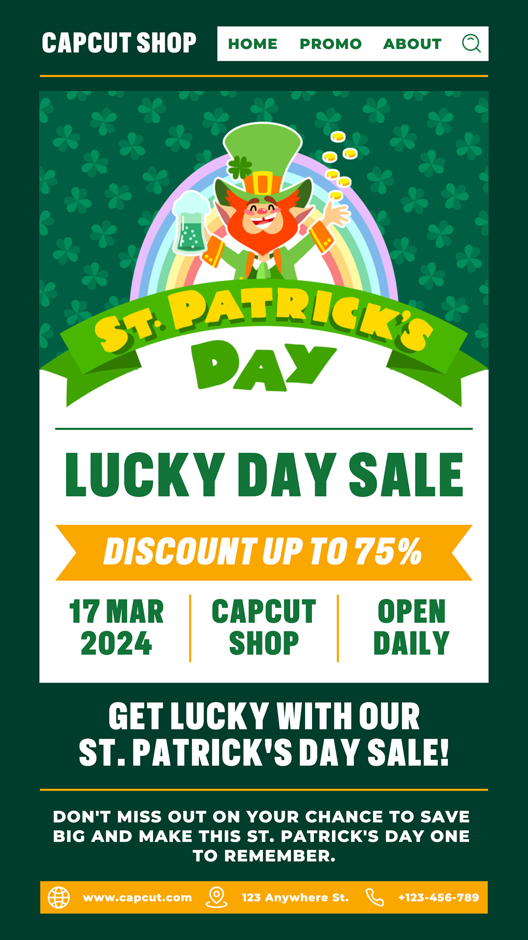 Día de San Patricio Promoción de Comercio Electrónico TikTok Post Diseño Plano Estilo