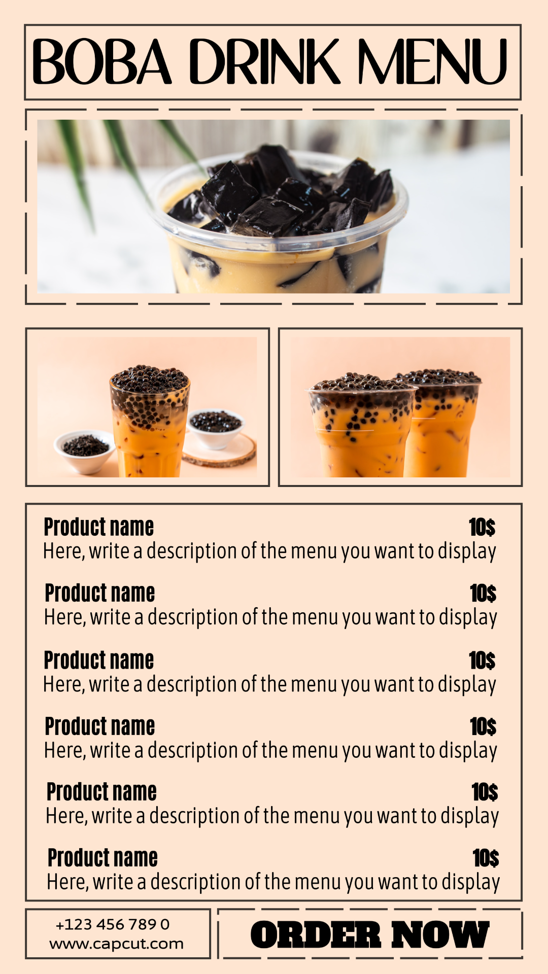 simple minimalist style boba drink menu for Instagram stories