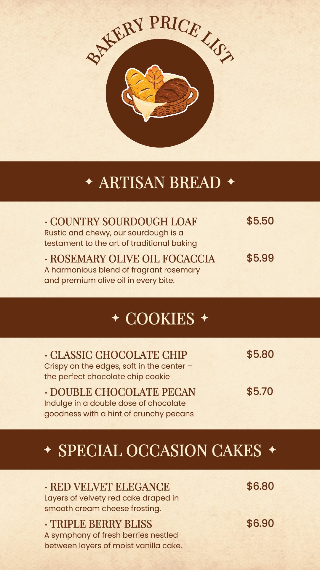 Bakery Pricelist - Instagram Story