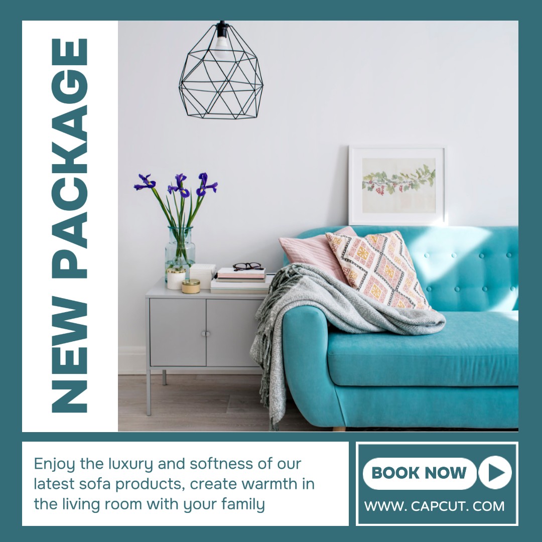 Diseño de pantalla promocional minimalista para el sofá de la sala de estar publicación de Instagram