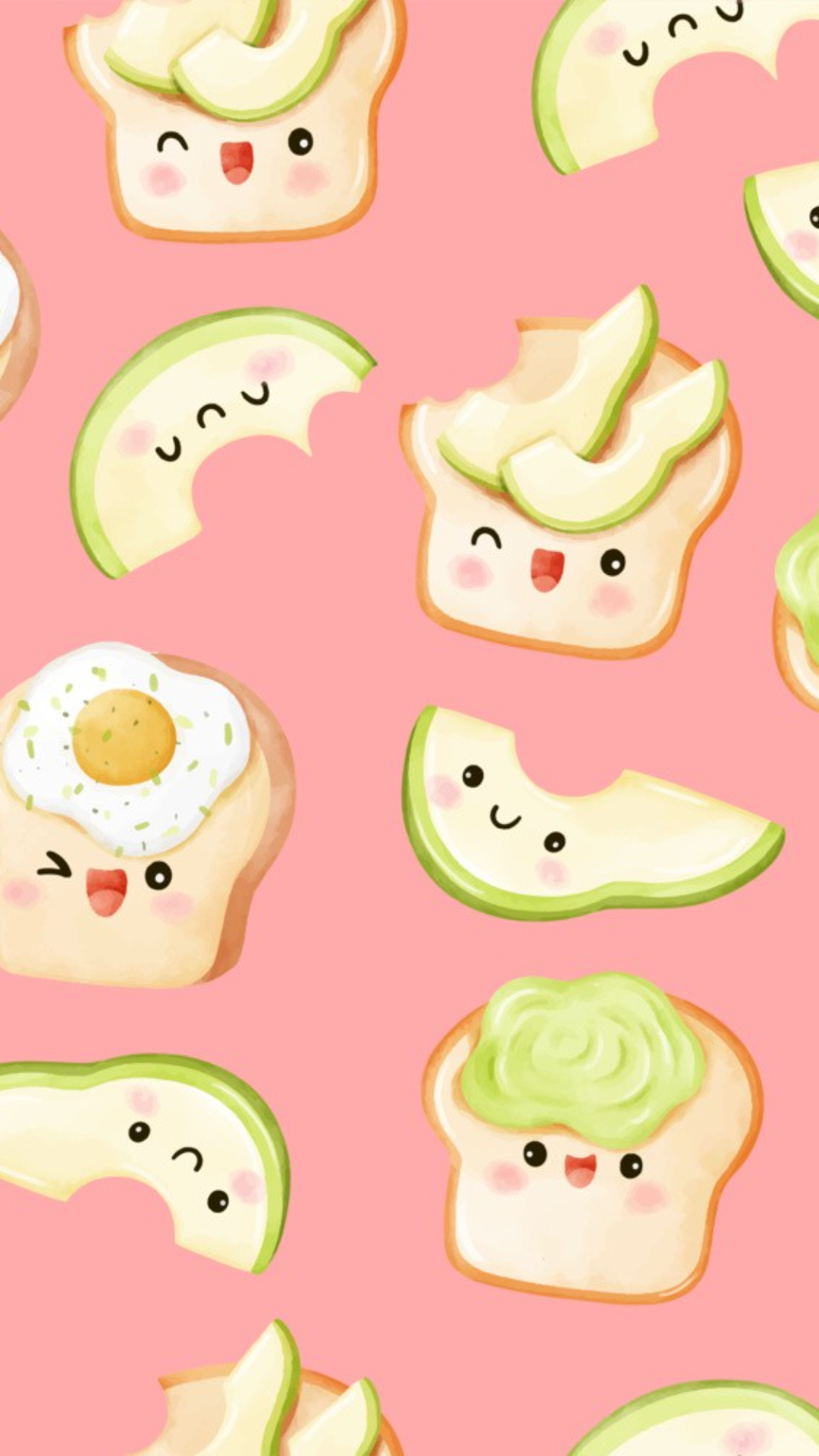 Tapete Avocado Brot Rosa Niedliche Illustration Cartoon