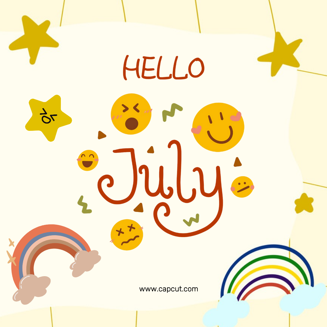 Bonjour juillet Poster créatif Intagram Post bleu