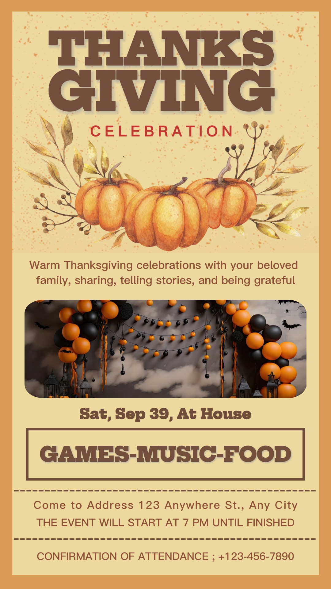 Einladungsdesign für Thanksgiving-Partys für Instagram-Story-Posts