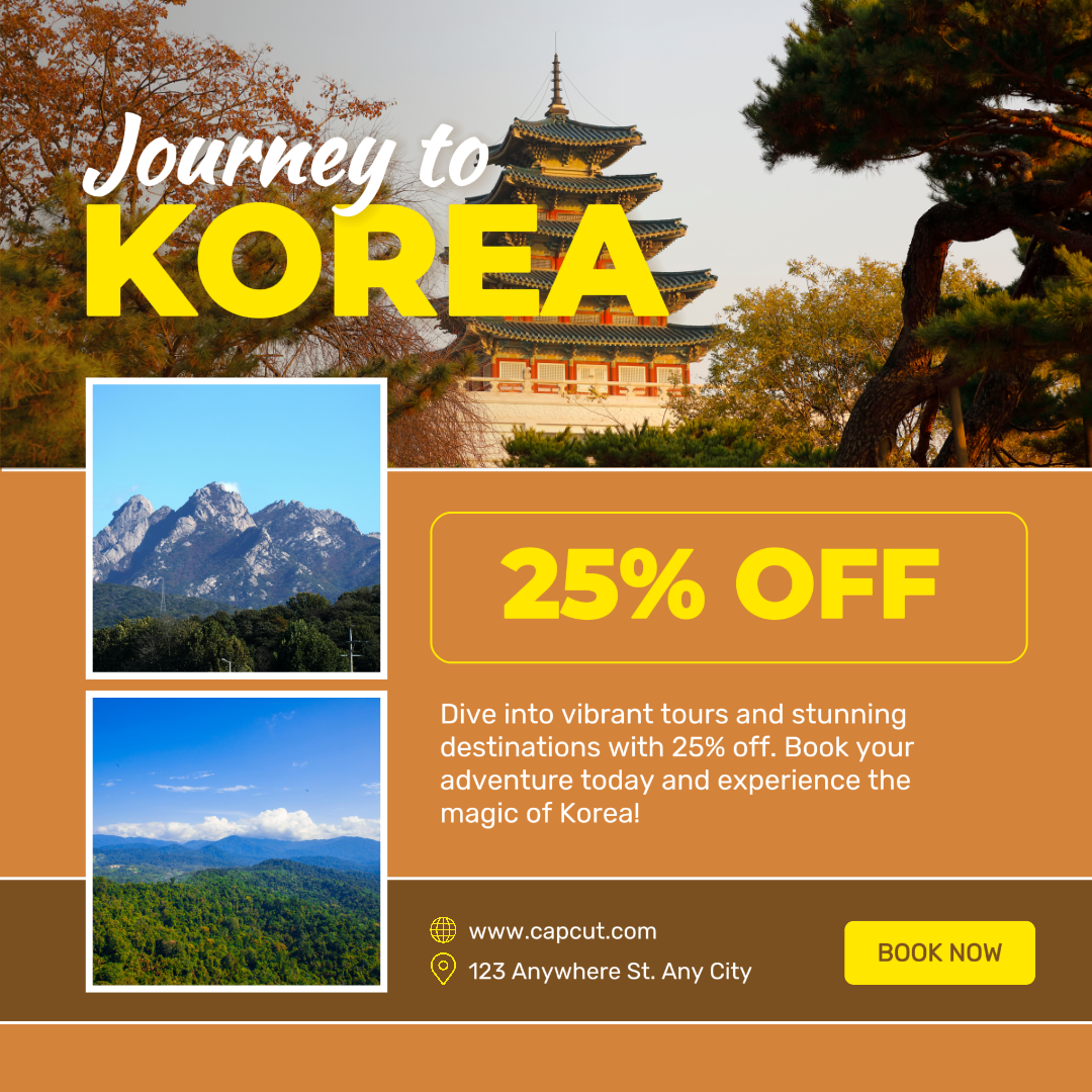 Travel Marketing Poster Instagram Post Journey to Korea White Yellow Orange