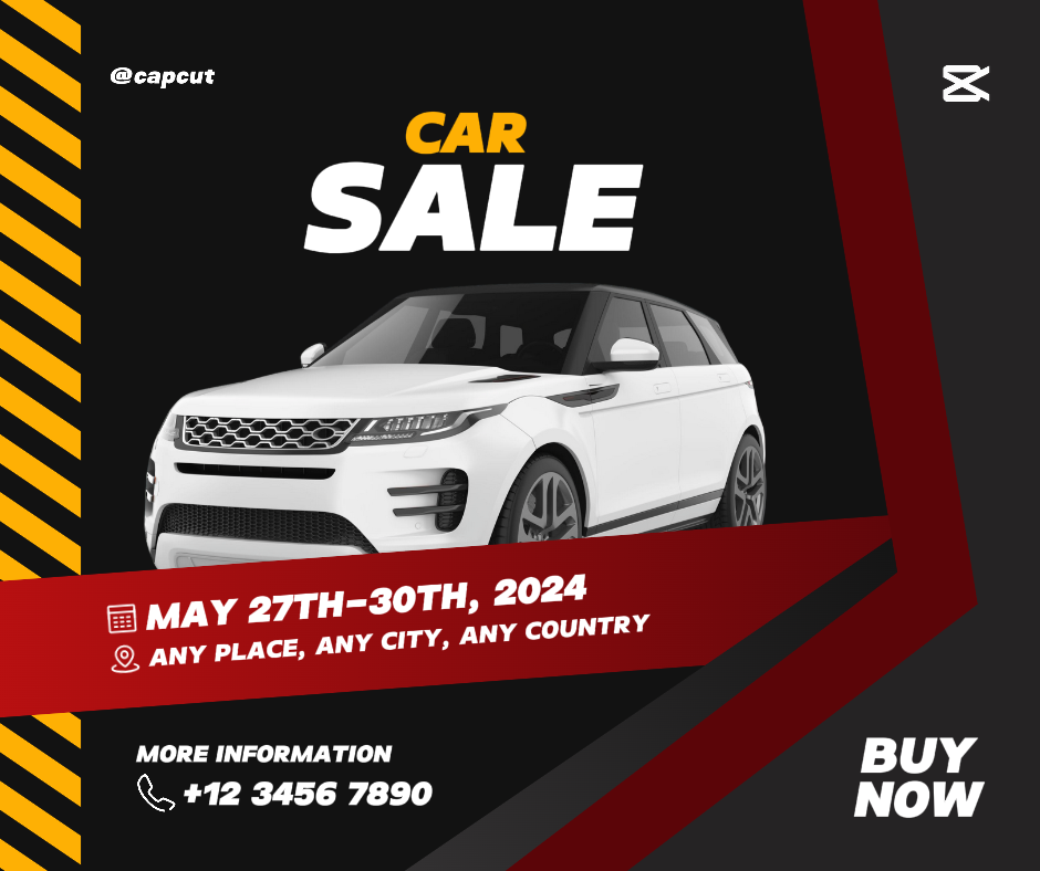 Carros Marketing Poster Facebook Post Preto Vermelho Amarelo Carro