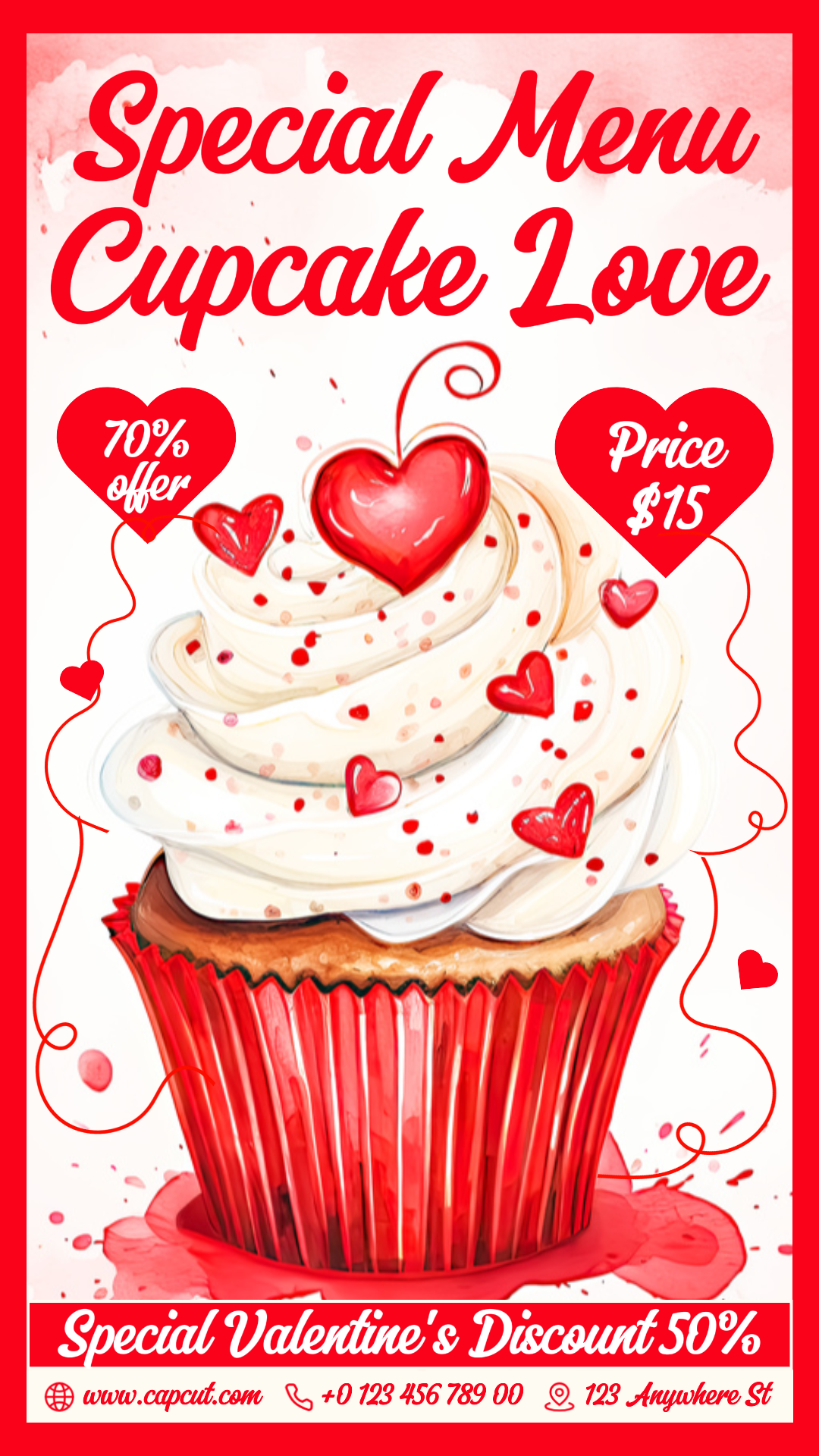 Valentinstag Capcake Love Spezialmenü Instagram Story Rot Weiß Minimalistisch