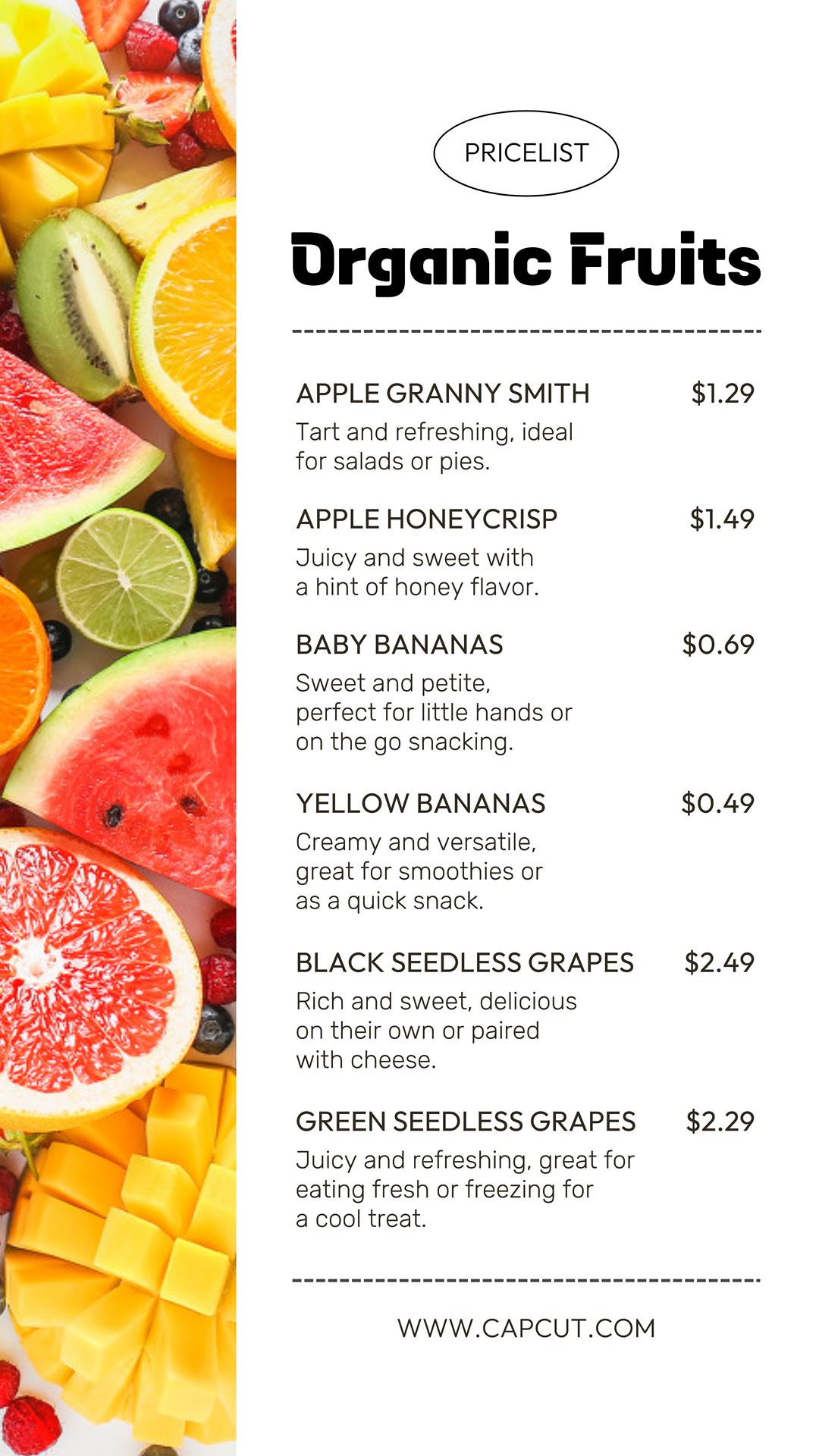 Foods & Beverage Marketing Poster Fruits Pricelist Minimalist Style Instagram Story