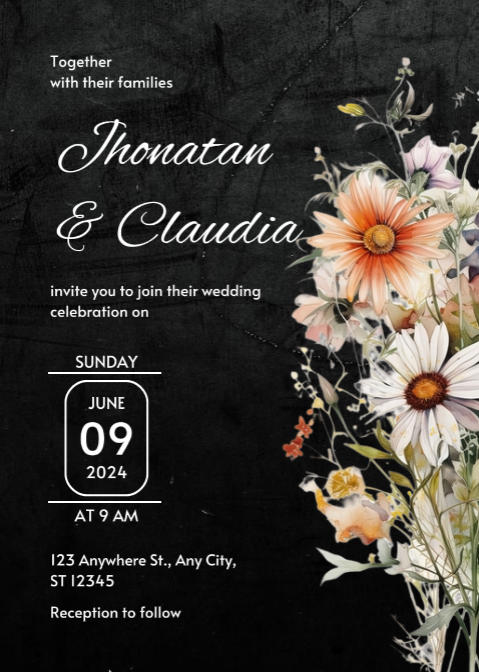 Invitation - Invitation de mariage Noir Blanc