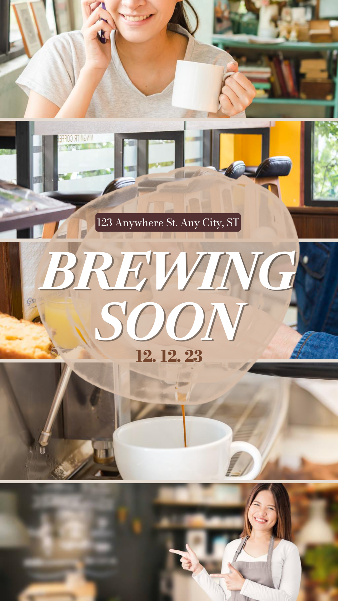 Food and Beverage Cafe Eröffnung Instagram Story Braun und Gelb 