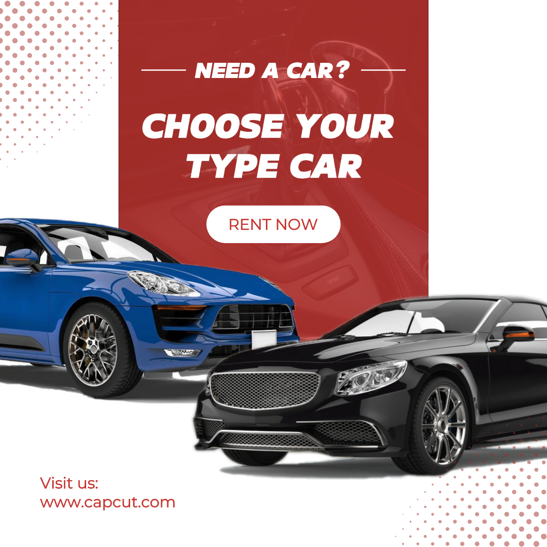 Coches - Cartel de marketing Publico de Instagram Pantalla roja y blanca