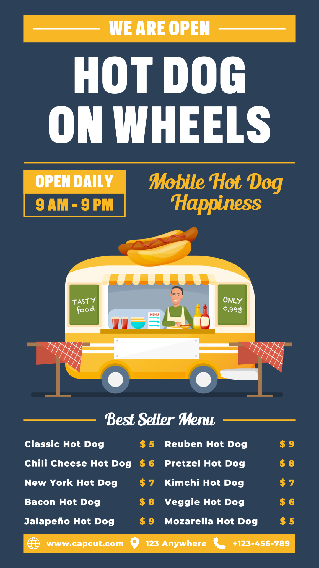 Cartaz do menu do caminhão de cachorro-quente Promoção Insta Story