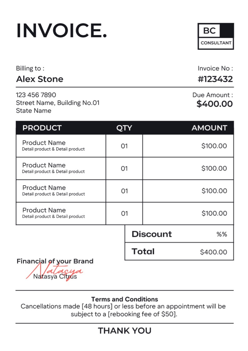 Modernes minimalistisches Rechnungsdesign