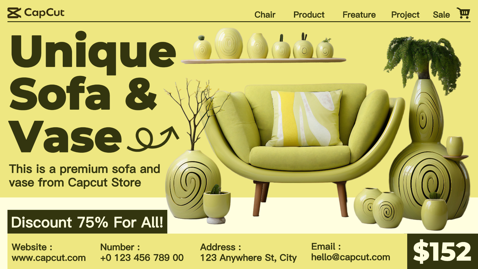 Unique Sofa & Vase Promotion Twitter Post Green Cream Modern